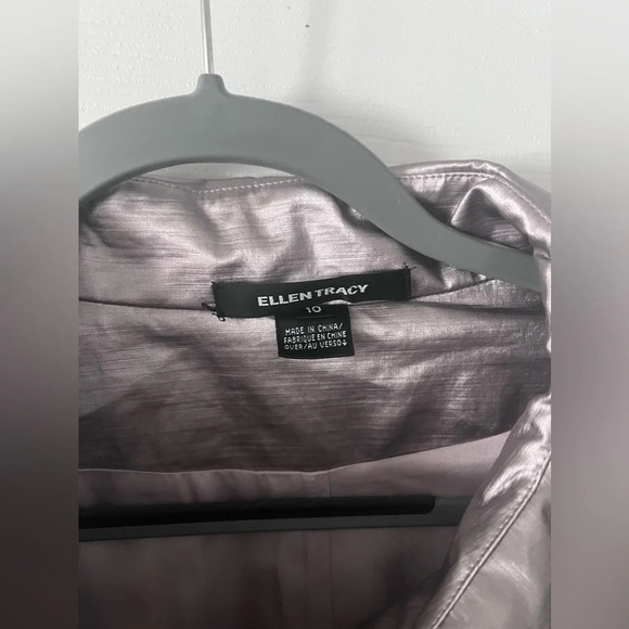 Ellen Tracy Opal Lavender Silver Metallic Trench Coat Size 10 - Picture 3 of 8